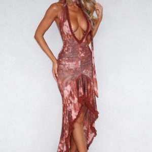 Let It Ride Halter Maxi Dress Burnt Umber