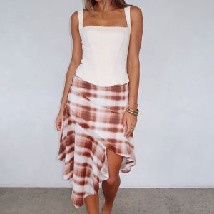 Crazy Romantic Midi Skirt Chocolate Plaid