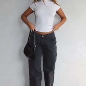 Bring The Style Low Rise Wide Leg Jeans Black Acid Wash
