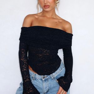 Be Good To You Lace Long Sleeve Top Black