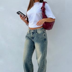 Bring The Style Low Rise Wide Leg Jeans Sand
