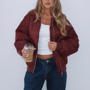Burning For You Bomber Jacket Burgundy