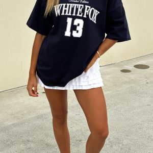 Everything In Time Off Shoulder Oversized Tee Navy