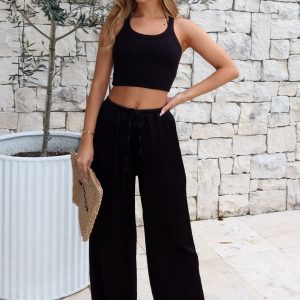 Catching Up Wide Leg Pants Black