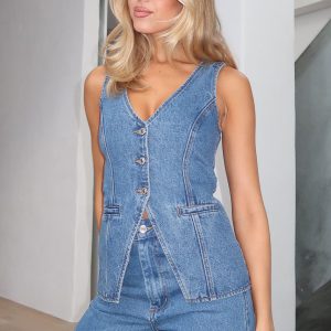 I'll Meet You Longline Denim Top True Blue