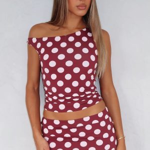 Stay With You Top Burgundy Polka Dot