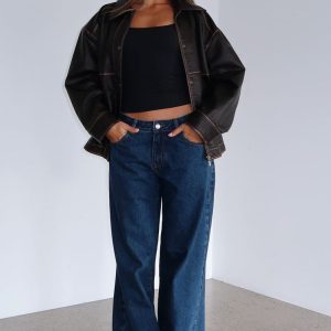 Maeve Low Rise Wide Leg Jeans Dark Blue