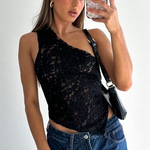It's A Love Story Lace Top Black