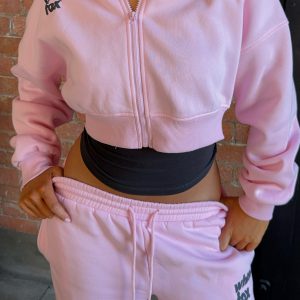 From The Archives Charli Cropped Zip Front Hoodie Pink