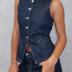 I'll Miss You Denim Top Dark Navy