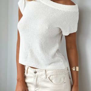 Finding Time Off Shoulder Knit Top White