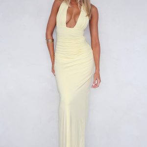 Say What You Feel Halter Maxi Dress Lemon