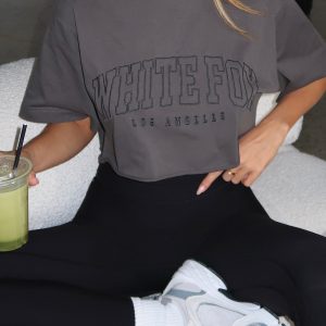 Let's Get Started Oversized Cropped Tee Charcoal