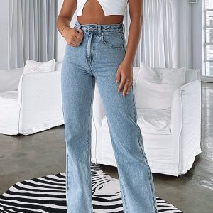 Long Way To Go High Rise Straight Leg Jeans Washed Blue