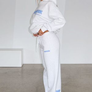 Don't Even Try Wide Leg Sweatpants Grey Marle