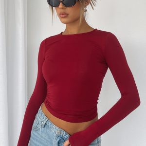 Only For Tonight Long Sleeve Top Wine