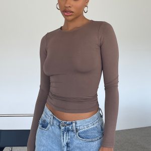 Only For Tonight Long Sleeve Top Mocha