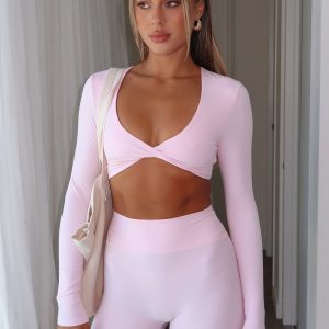 Over The Line Long Sleeve Crop Ballet Pink