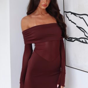 Own Your Story Long Sleeve Mini Dress Burgundy