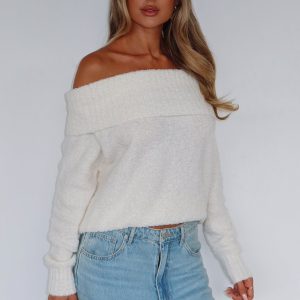 You Don't Need Me Off Shoulder Knit Sweater Off White