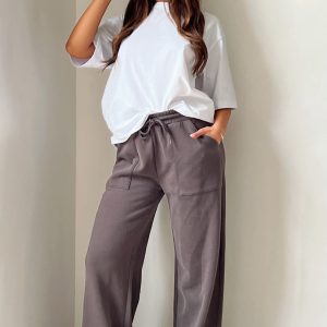 You'd Love It Here Wide Leg Sweatpants Charcoal