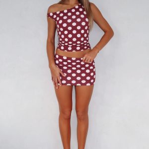 Late Nights Mini Skirt Burgundy Polka Dot