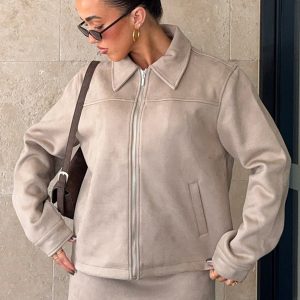 Like The Old Days Faux Suede Jacket Sand