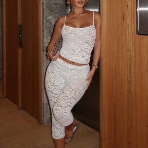 Vibe With Me Lace Capri Pants White