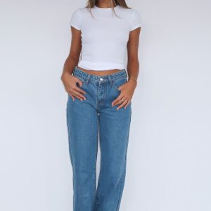 Zara Mid Rise Straight Leg Jeans Admiral Blue