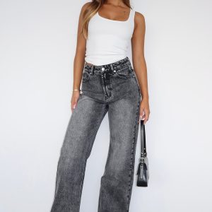 Alana High Waisted Straight Leg Jeans Grey Acid