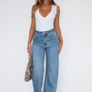 Alana High Waisted Straight Leg Jeans Mid Blue