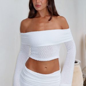 In Too Deep Long Sleeve Knit Top White
