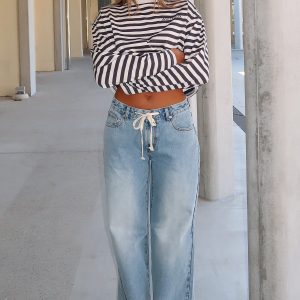 Kendall Mid Rise Wide Leg Jeans Light Blue