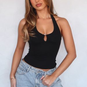 Not Over It Yet Halter Top Black