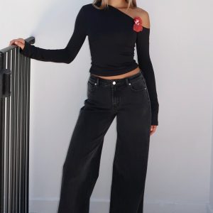 Elena Low Rise Wide Leg Jeans Black Acid