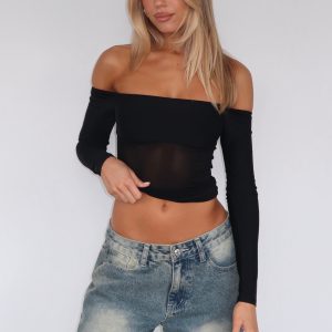 Used Up Long Sleeve Top Black